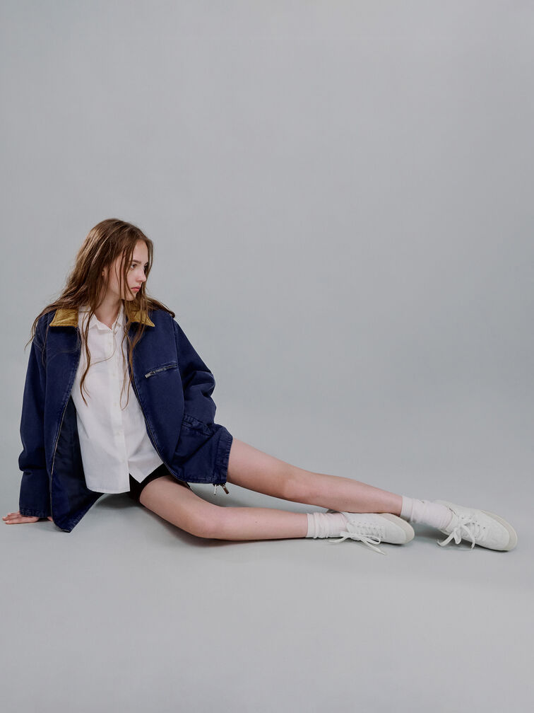 حذاء سنيكرز برقبة قصيرة شامواه صناعي, أبيض, hi-res