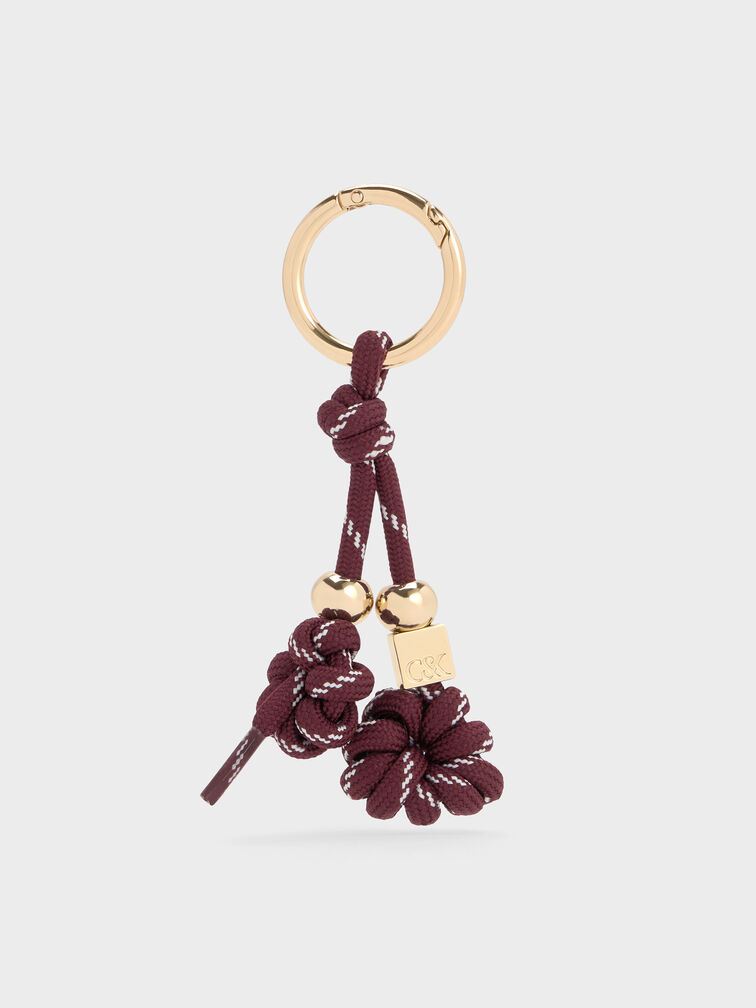 Knotted-Flower Charm, Burgundy, hi-res