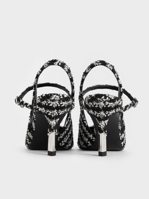 أحذية بكعب مزدوج اللون وتصميم مفتوح من الخلف من قماش التويد, أسود خشن, hi-res