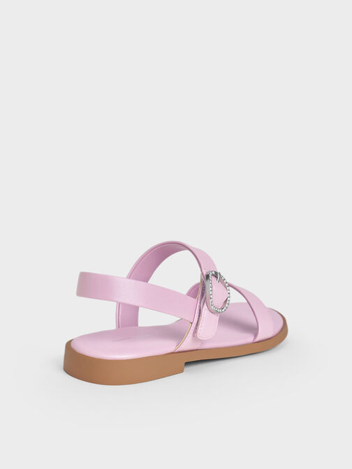 صنادل للبنات بحزام مزدوج سلينجباك مفتوح من الخلف وإبزيم كريستالي ولمعة اللؤلؤ, وردي خجول, hi-res