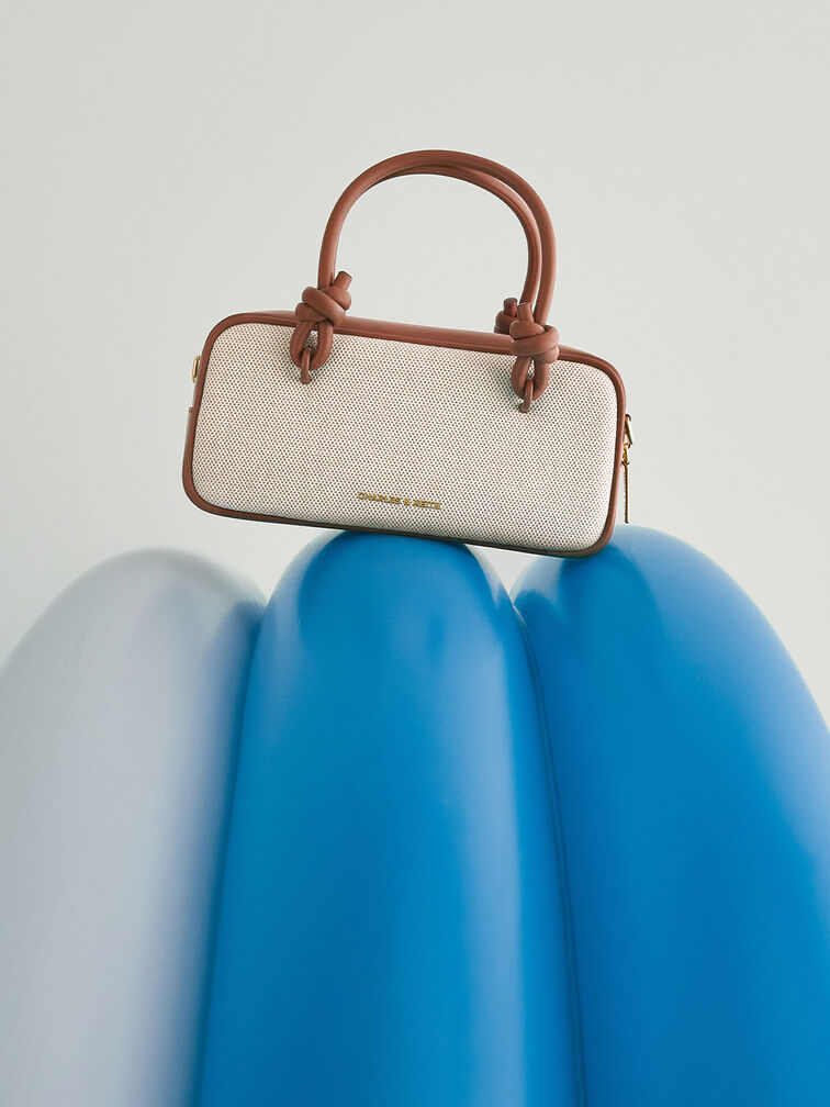 حقيبة مستطيلة سامي من القماش بمقبض مزين بعقدة, رمادي مائل للبني كانفاس, hi-res