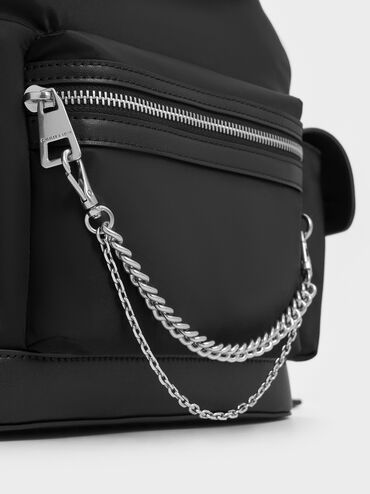 Nylon Puffy Chain-Link Backpack, Noir, hi-res