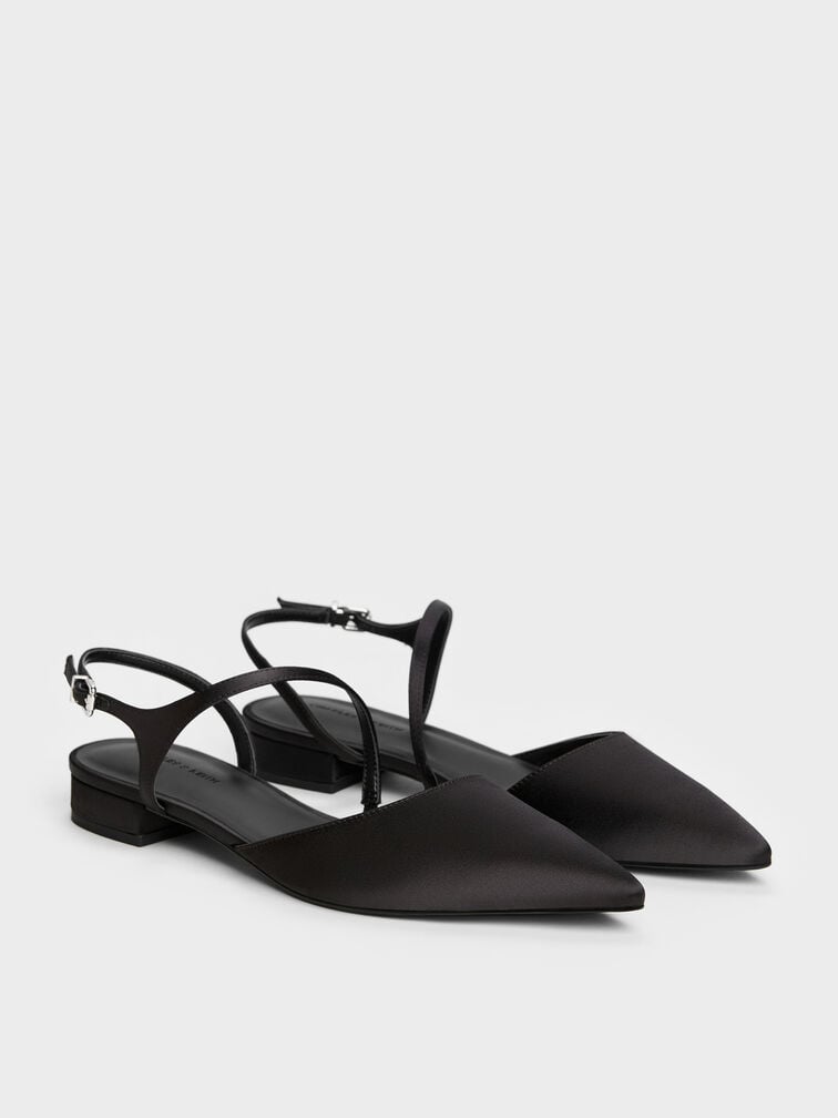 حذاء كورديليا المسطح ذو الكعب المفتوح المدبب, أسود خشن, hi-res