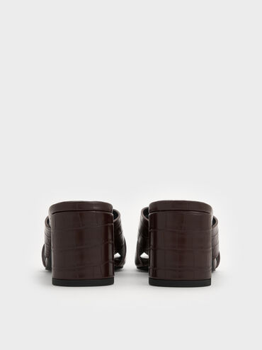 حذاء ميول جورجينا كروس أوفر بنقشة جلد التمساح  وكعب بليد, بني حيواني, hi-res