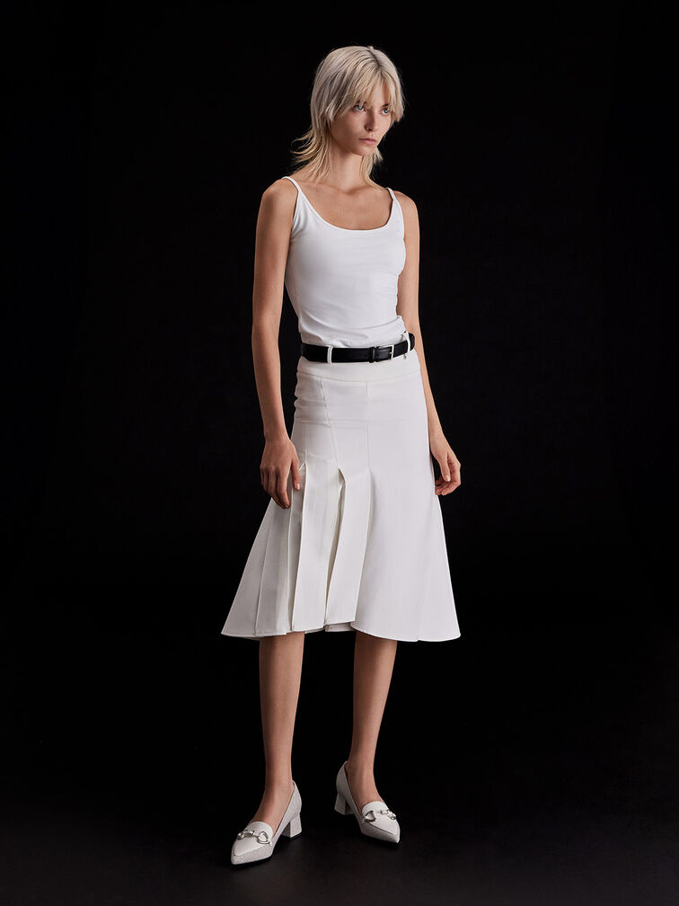 Metallic-Accent Pointed-Toe Block-Heel Pumps, Light Grey, hi-res