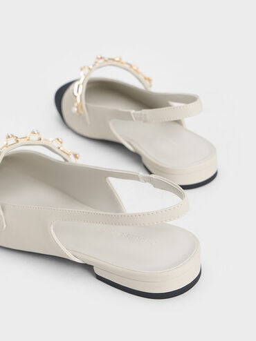 Rio Beaded Chain-Link Slingback Flats, Chalk, hi-res