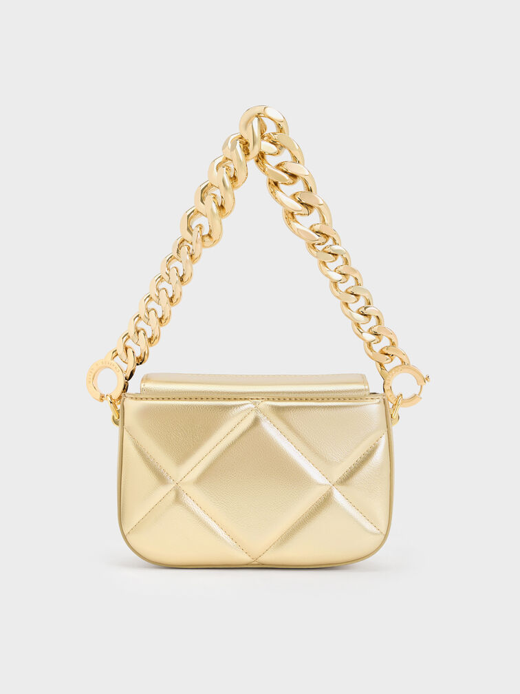 حقيبة صغيرة دانيكا مزينة بسلسلة عريضة مبطنة, ذهبي, hi-res