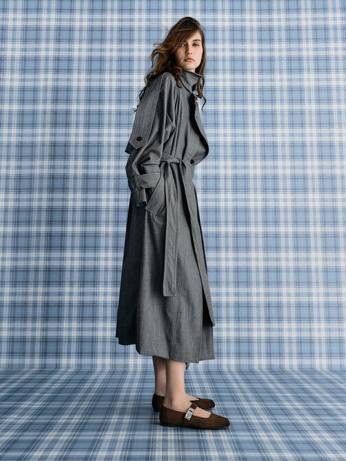 حذاء ماري جين فلات لاندو شمواه صناعي بمشبك, بني محبّب غامق, hi-res