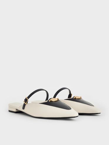 صندل ماري جين ثنائي اللون بمقدمة مدببة ولمسة معدنية, أبيض طباشيري, hi-res