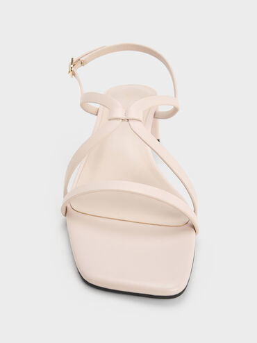 صندل بكعب مربع وتصميم سلينجباك مفتوح الظهر مزين بأشرطة, كريم, hi-res