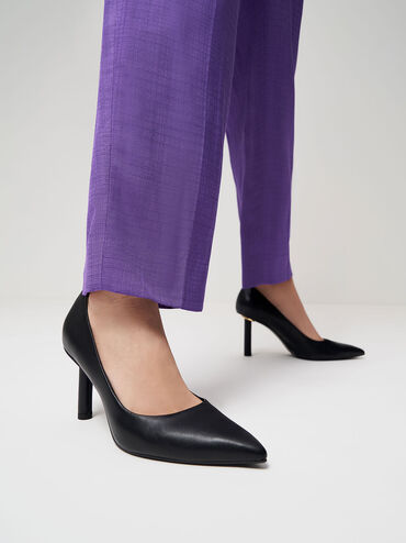 Cylindrical Heel Pumps, Black, hi-res