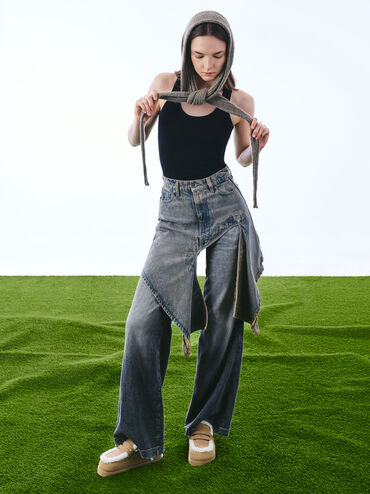 حذاء بلاتفورم بفرو معاد التدوير, رملي, hi-res