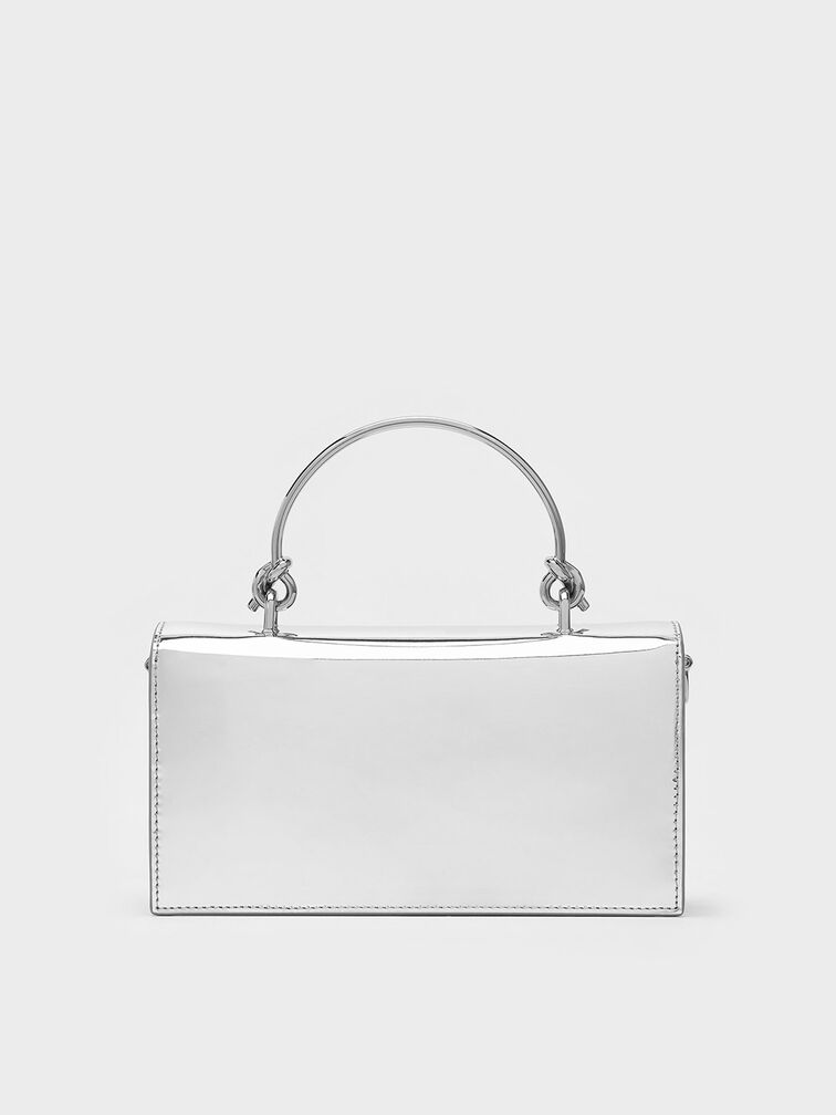 Kristine Metallic Sculptural-Handle Long Wallet, Silver, hi-res