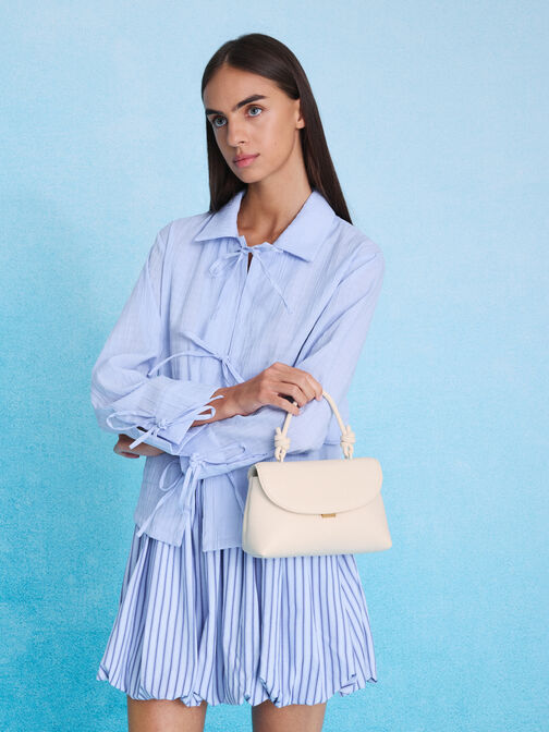 حقيبة ظهر بحمالة يد مزينة بعقدة, كريم, hi-res