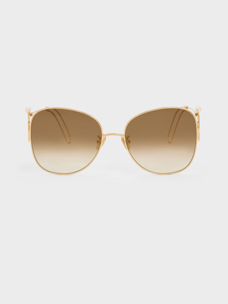 Wire Frame Butterfly Sunglasses, Gold, hi-res