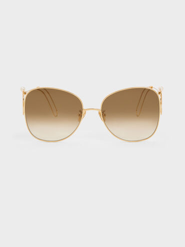 Wire Frame Butterfly Sunglasses, Gold, hi-res