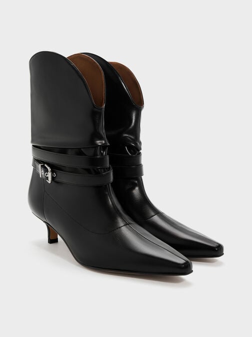 بوت بكعب ومقدمة مربعة وكشكشة, أسود, hi-res