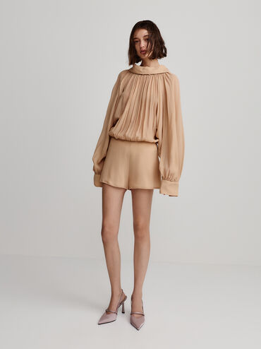 Helena Recycled Polyester Pearl-Buckle Pointed-Toe Slingback Pumps, Mauve, hi-res