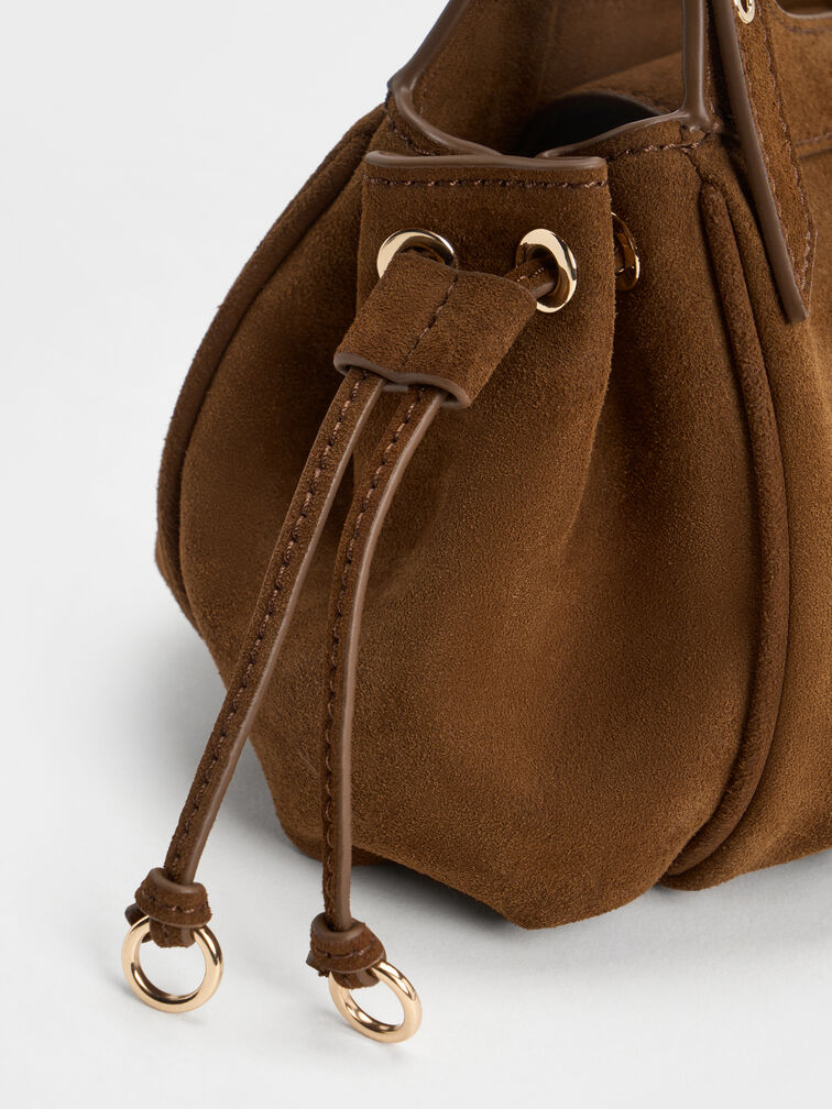 Mini Lillith Drawstring Bucket Bag, Pecan Brown, hi-res
