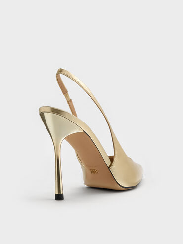 حذاء بكعب عالٍ مفتوح من الخلف مصنوع من الجلد المعدني, ذهبي, hi-res