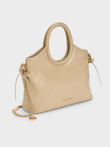 شنطة توت بحمالة بيضاوية وفيونكة, Sand Beige, hi-res