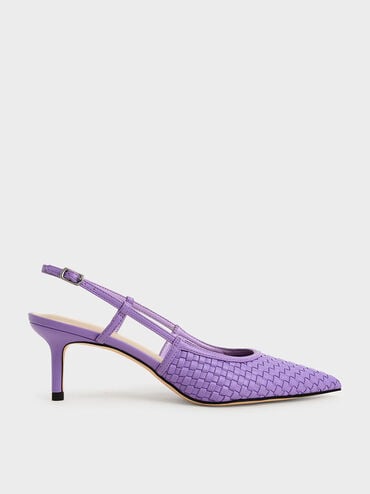 Woven Slingback Pumps, Purple, hi-res