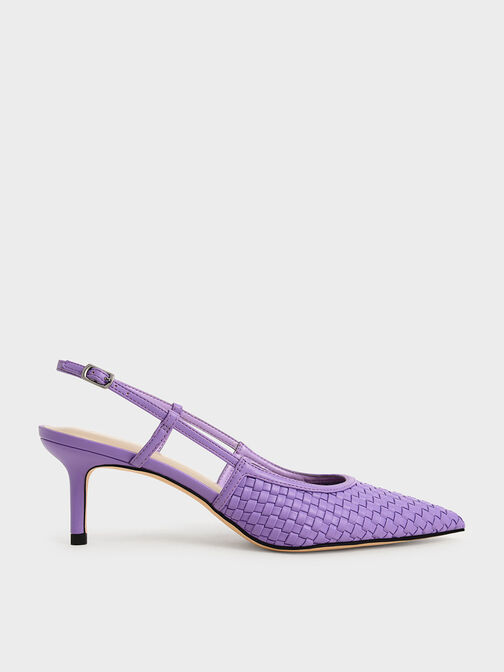 Woven Slingback Pumps, Purple, hi-res
