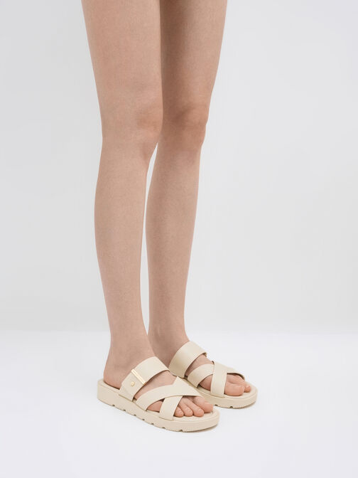 Metallic-Accent Crossover Slides, Chalk, hi-res