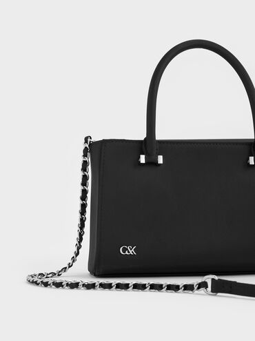 Satin Boxy Tote Bag, Noir, hi-res