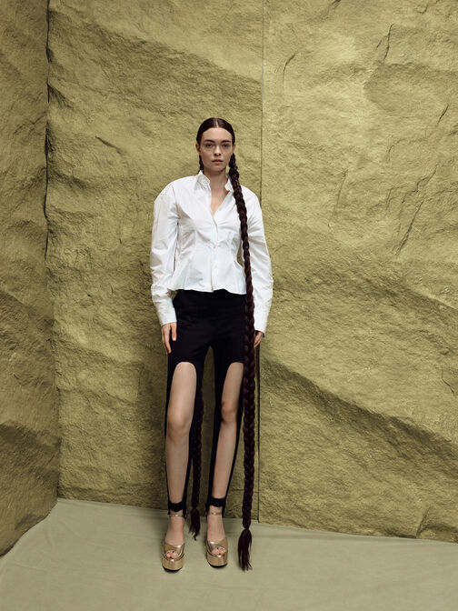 Francesca Metallic Leather Peep-Toe Platform Heels, Gold, hi-res