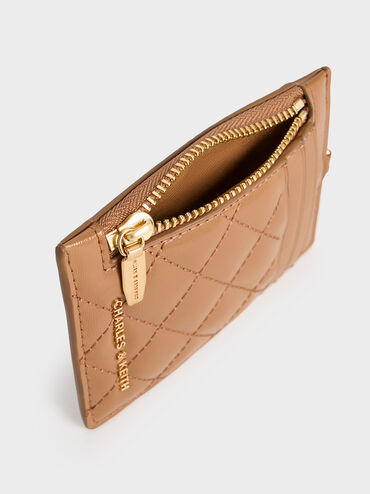 حافظة بطاقات ويستريا بتصميم مبطن ومظهر معدني مزين بشريط مضفر, تان, hi-res