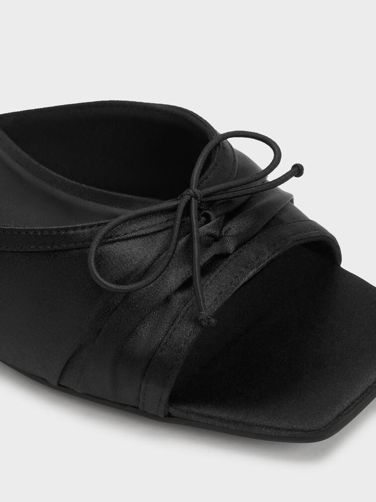 Sadira Satin Heeled Mules, Black Textured, hi-res