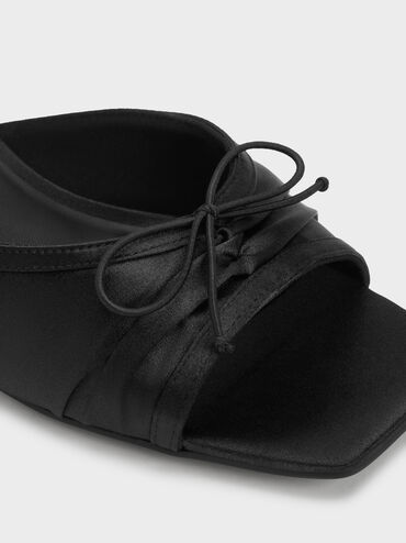Sadira Satin Heeled Mules, Black Textured, hi-res