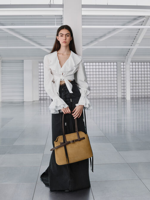 Victoria Recycled Suede Belted Trapeze Tote Bag, Sahara Sand, hi-res