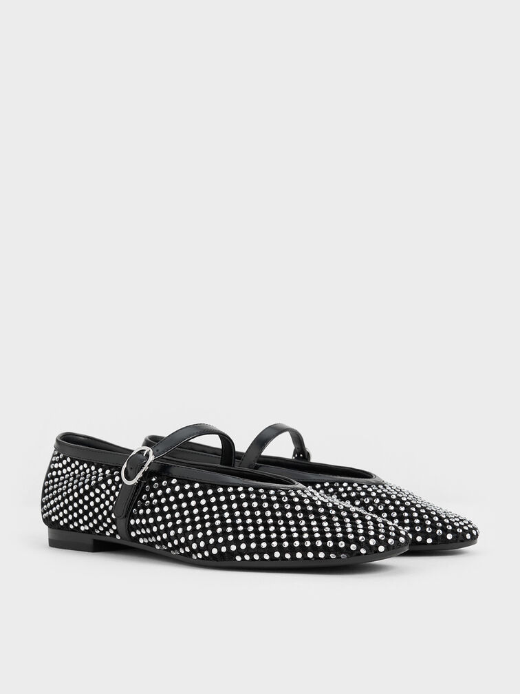 Maggie Mesh Crystal-Embellished Mary Janes, Black, hi-res