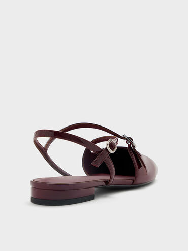 Patent Crossover Buckled Slingback Flats, Burgundy, hi-res