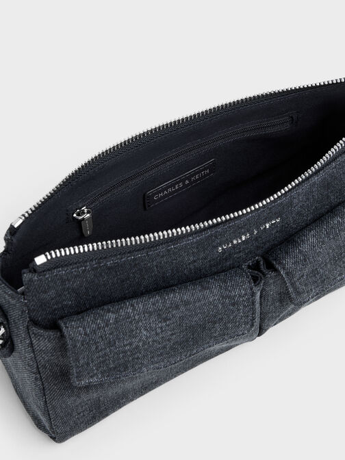 Rachel Denim Front-Pocket Chain Shoulder Bag, Denim Blue, hi-res