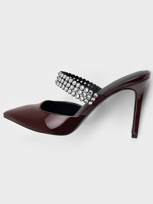 حذاء ميول من الجلد اللامع بكعب وتصميم مزين بالكريستال, برغندي, hi-res