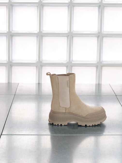 Darra Faux Suede Ridged-Sole Chelsea Boots, Beige, hi-res