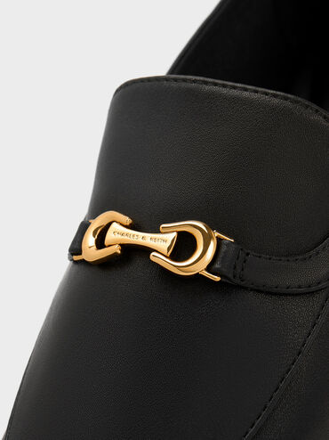Metallic Accent Round-Toe Loafers, Black, hi-res