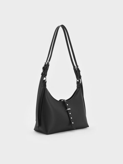 Lark Studded Belted Shoulder Bag, Noir, hi-res