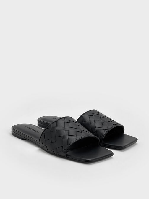 Ivette Woven Slide Sandals, Black, hi-res
