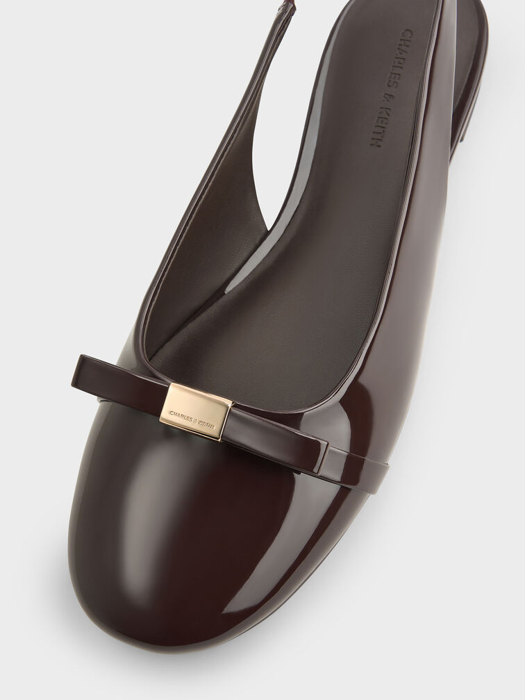 Dorian Patent Bow Slingback Flats, Dark Brown, hi-res