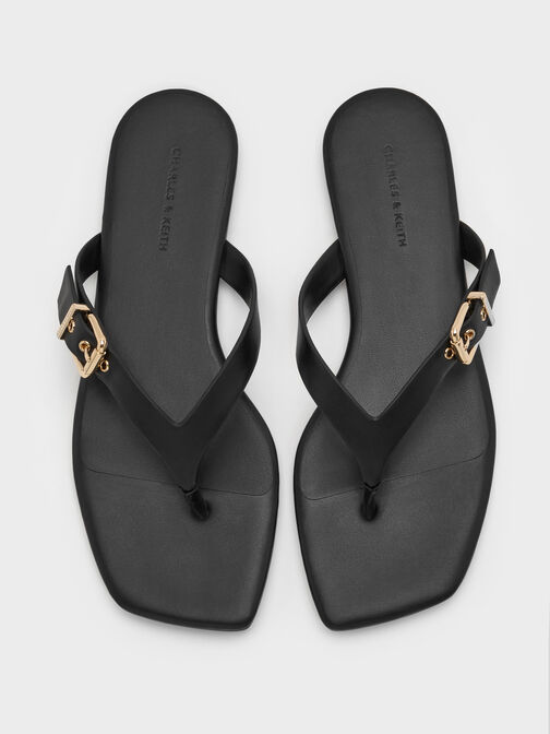 Buckled Thong Sandals, Black, hi-res
