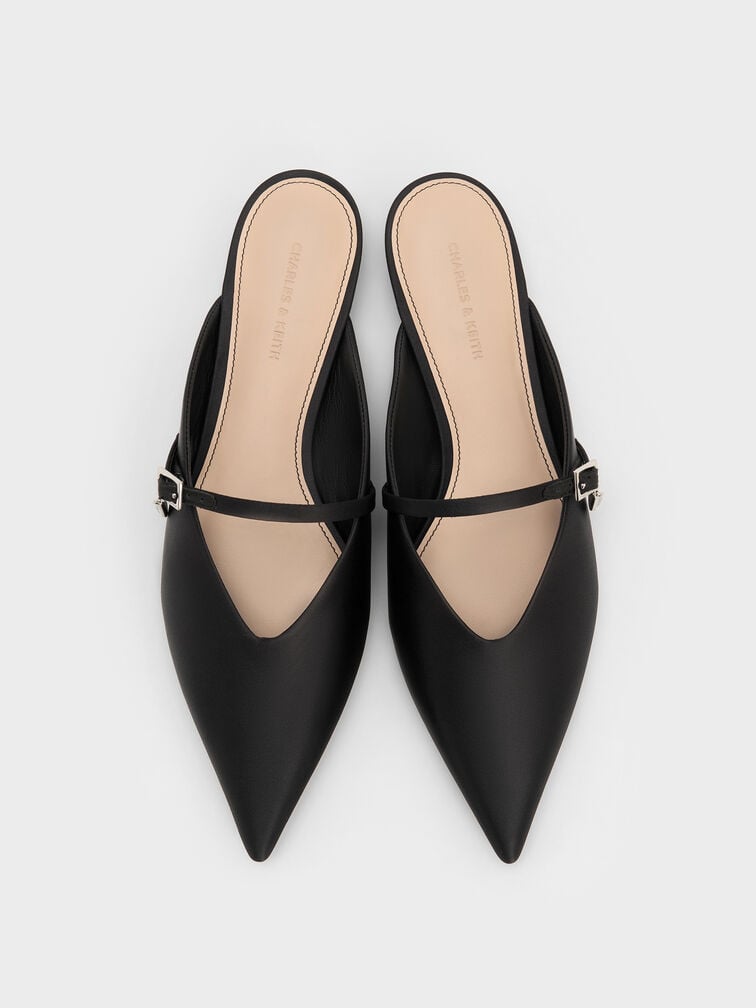 حذاء (مولز) من الساتان بدون كعب، مفتوح من الخلف مزوّد بشريط عند الكاحل مزين بكريستالات على شكل دمعة, أسود خشن, hi-res