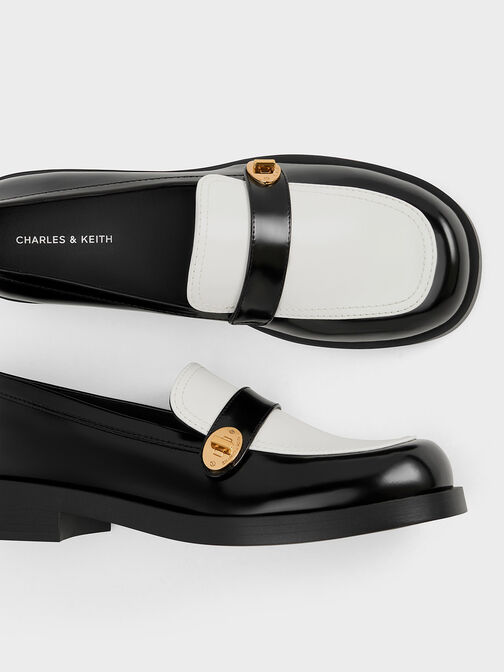 حذاء لوفرز هيتي ثنائي اللون بإبزيم معدني وحزام, متعدد الألوان, hi-res