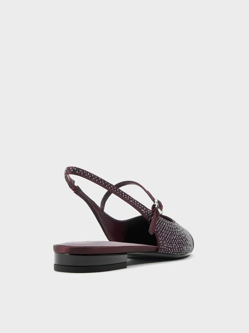 حذاء ماري جين فلات بكاب تو مزين باللؤلؤ والكريستال مع حزام خلفي, برغندي, hi-res