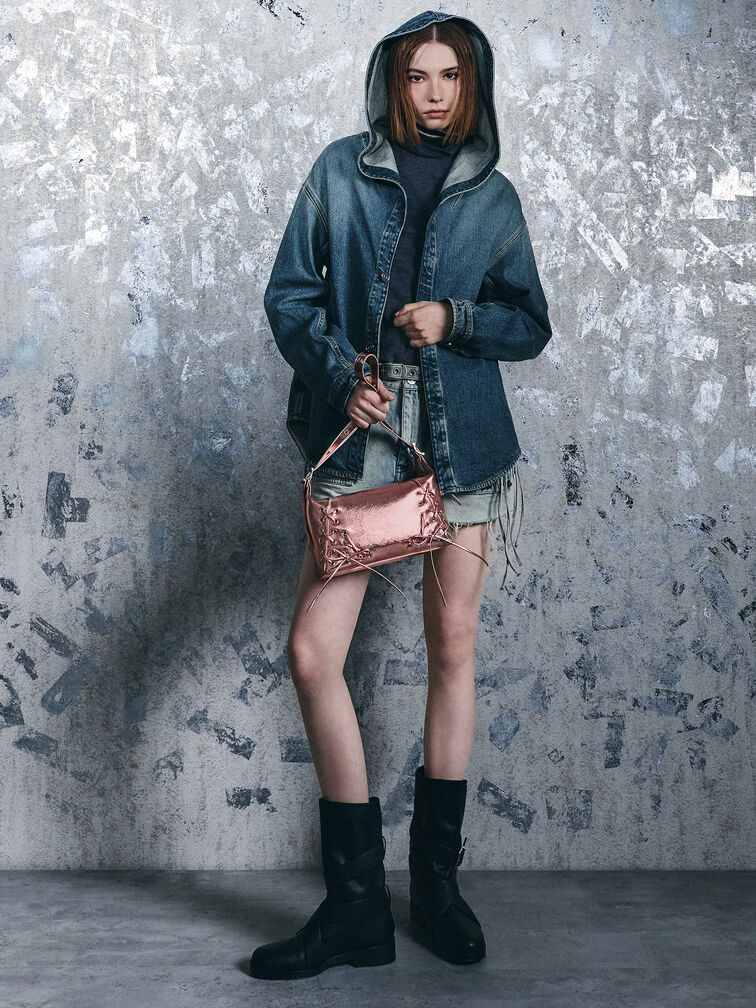 Xylia Metallic Grommet Lace-Up Shoulder Bag, Aura Pink, hi-res