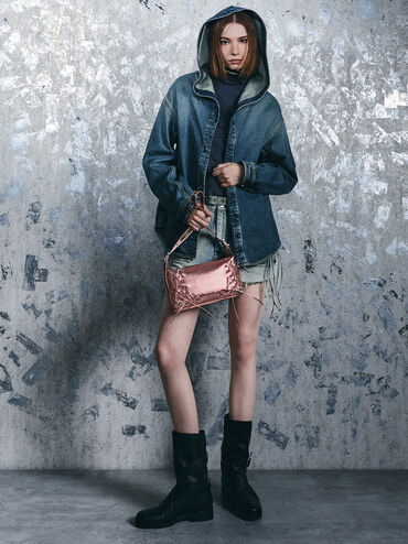 Xylia Metallic Grommet Lace-Up Shoulder Bag, Aura Pink, hi-res