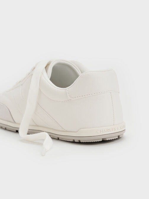 Faux Suede Two-Tone Low-Top Sneakers, White, hi-res